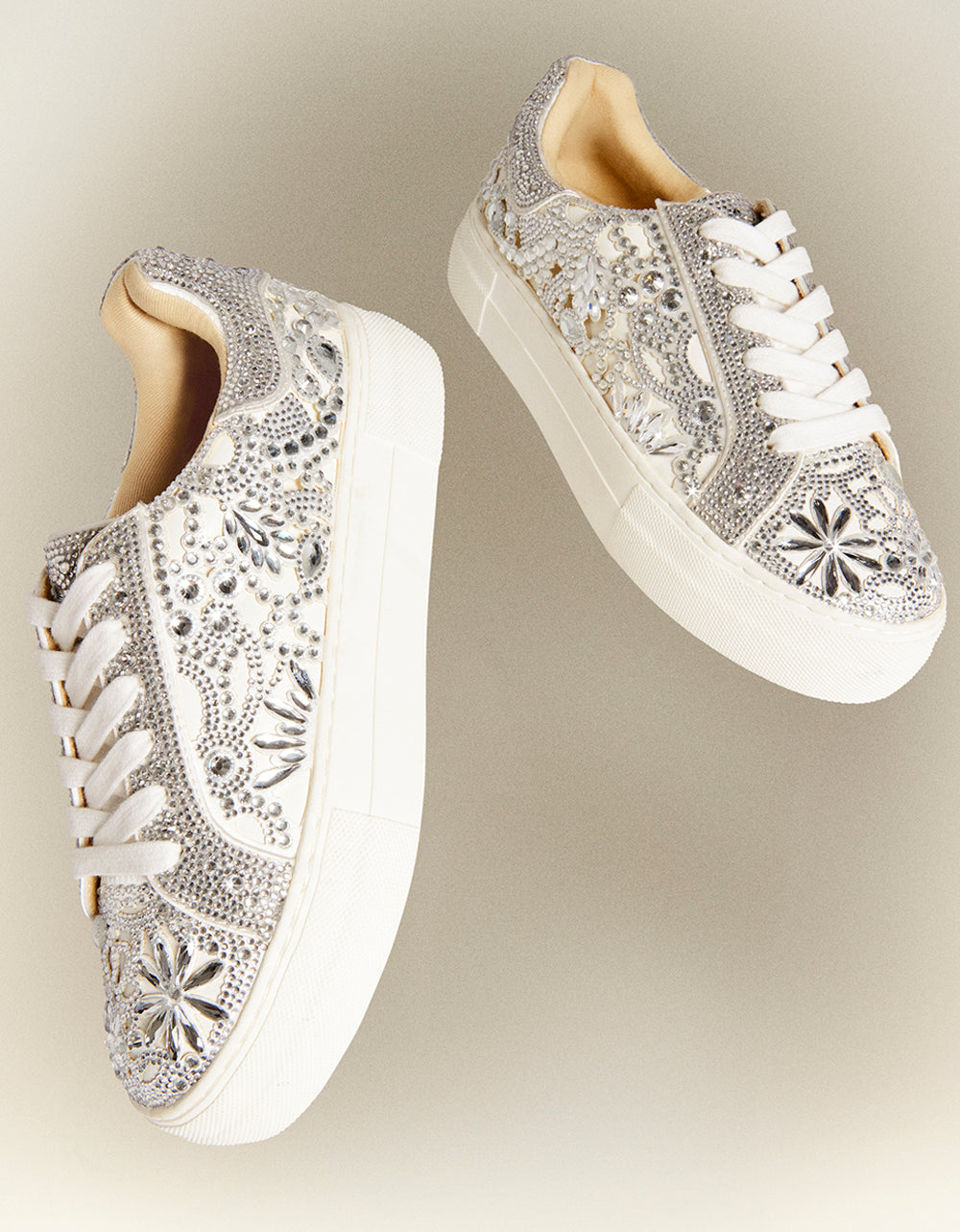 REILY WHITE Platform Low-Top Lace-Up Rhinestone Women's Sneaker | Betsey Johnson Latest