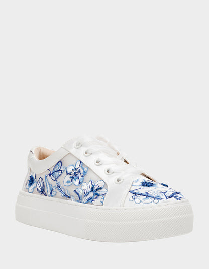NINO BLUE FLORAL Platform Low-Top Lace-Up Sneakers | Betsey Johnson Smart Buy