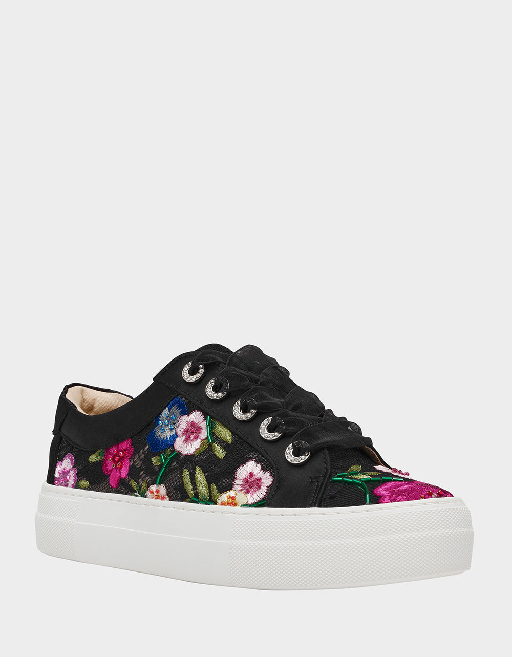 JAYLA BLACK MULTI FLORAL Platform Low-Top Lace-Up Sneaker | Betsey Johnson Featured