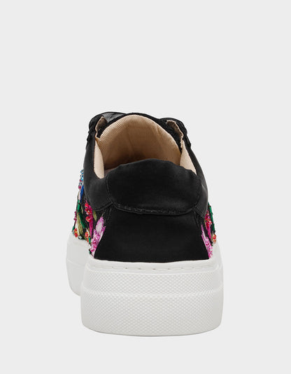 JAYLA BLACK MULTI FLORAL Platform Low-Top Lace-Up Sneaker | Betsey Johnson Featured