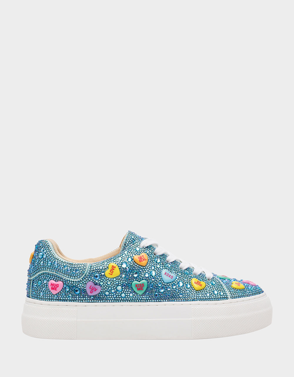 SIDNY MINT MULTI HEARTS Women's Rhinestone Candy Heart Sneakers | Betsey Johnson New
