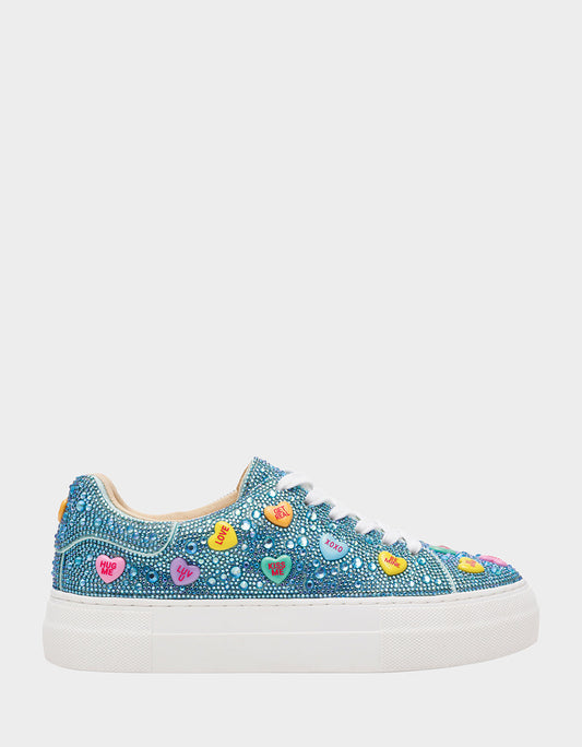 SIDNY MINT MULTI HEARTS Women's Rhinestone Candy Heart Sneakers | Betsey Johnson New