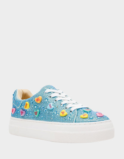 SIDNY MINT MULTI HEARTS Women's Rhinestone Candy Heart Sneakers | Betsey Johnson New