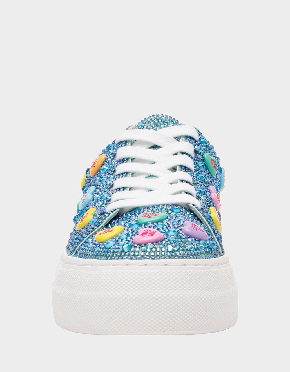 SIDNY MINT MULTI HEARTS Women's Rhinestone Candy Heart Sneakers | Betsey Johnson New