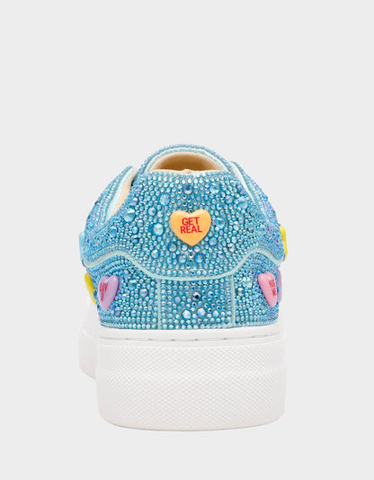 SIDNY MINT MULTI HEARTS Women's Rhinestone Candy Heart Sneakers | Betsey Johnson New