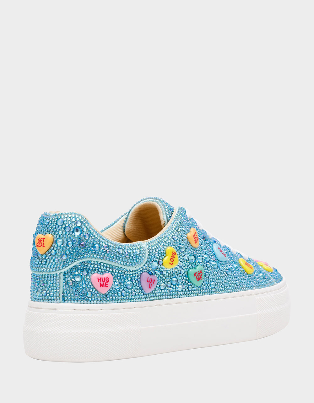 SIDNY MINT MULTI HEARTS Women's Rhinestone Candy Heart Sneakers | Betsey Johnson New