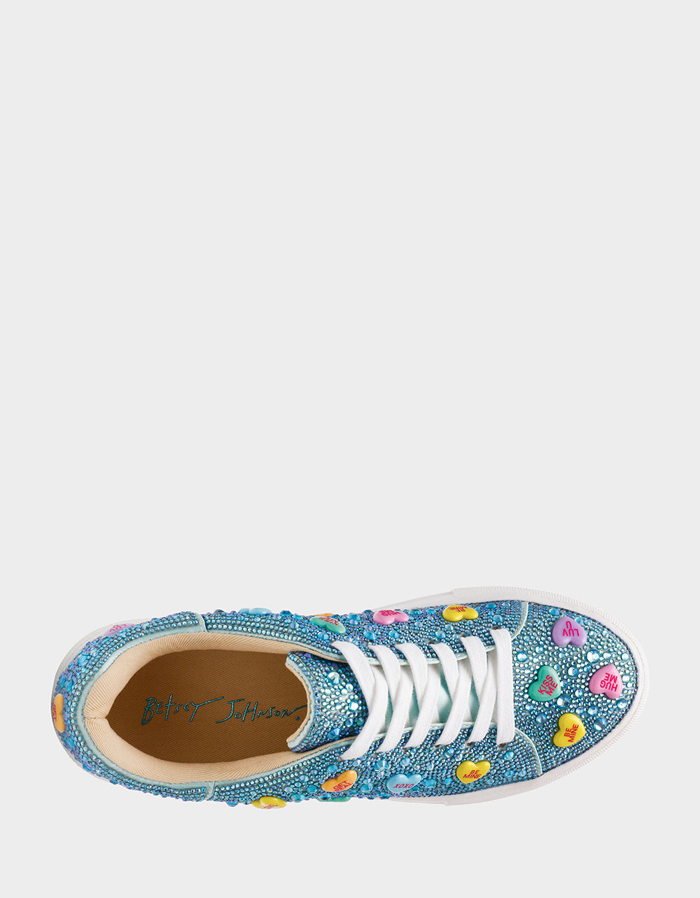 SIDNY MINT MULTI HEARTS Women's Rhinestone Candy Heart Sneakers | Betsey Johnson New