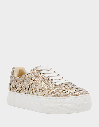 REILY LIGHT GOLD Platform Low-Top Lace-Up Rhinestone Women's Sneaker | Betsey Johnson Discount