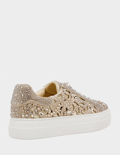 REILY LIGHT GOLD Platform Low-Top Lace-Up Rhinestone Women's Sneaker | Betsey Johnson Discount
