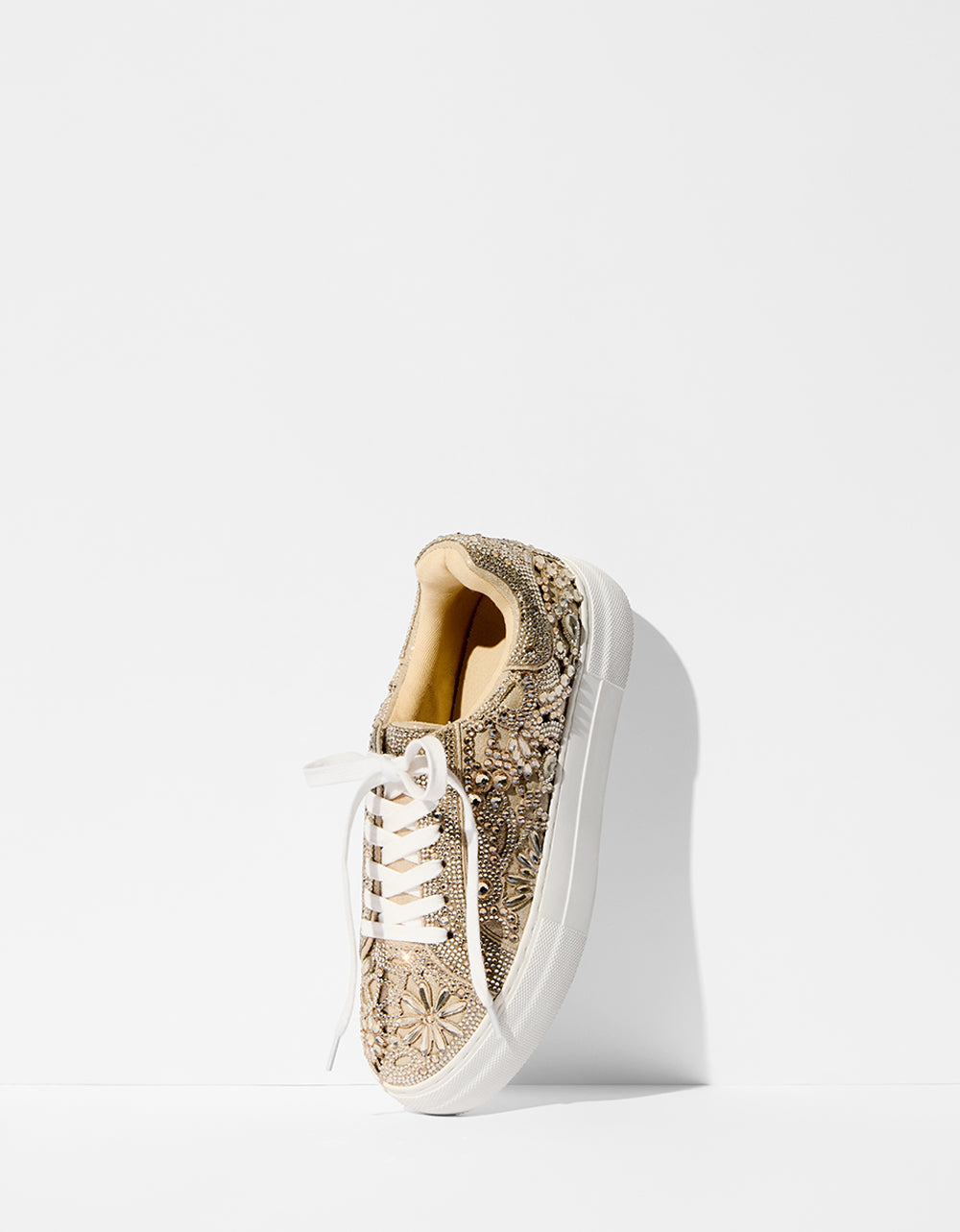REILY LIGHT GOLD Platform Low-Top Lace-Up Rhinestone Women's Sneaker | Betsey Johnson Discount