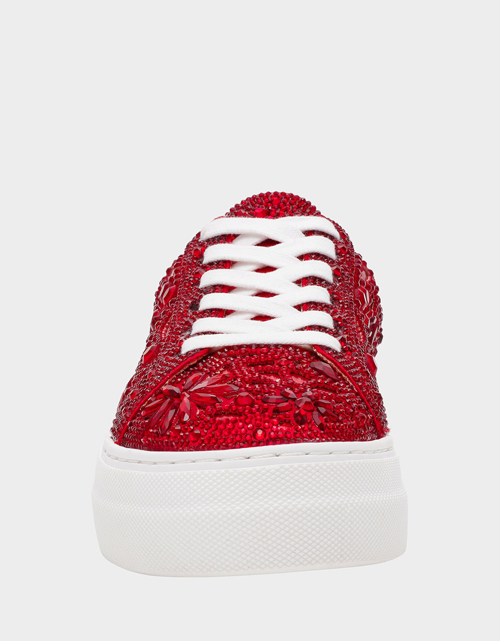 REILY RED Platform Low-Top Lace-Up Rhinestone Women's Sneaker | Betsey Johnson Trending