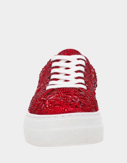 REILY RED Platform Low-Top Lace-Up Rhinestone Women's Sneaker | Betsey Johnson Trending