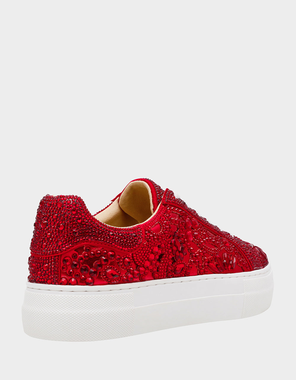 REILY RED Platform Low-Top Lace-Up Rhinestone Women's Sneaker | Betsey Johnson Trending