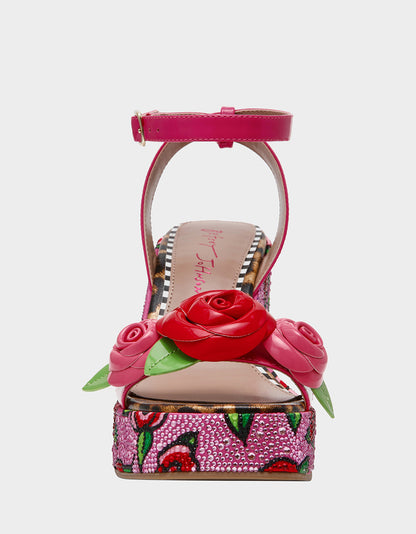 LIZZETE Fuchsia Rose Platform Flowers Embellished Women's Wedge Heel | Betsey Johnson Best Price