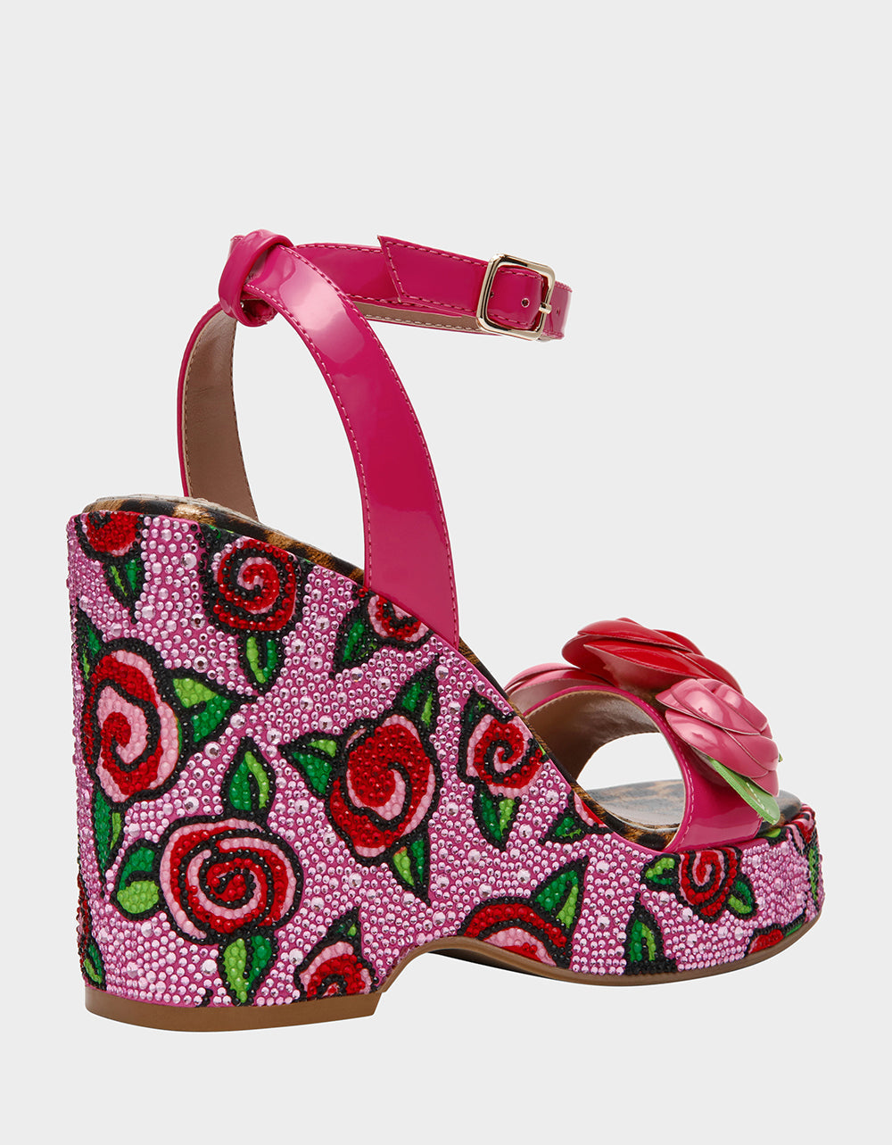 LIZZETE Fuchsia Rose Platform Flowers Embellished Women's Wedge Heel | Betsey Johnson Best Price