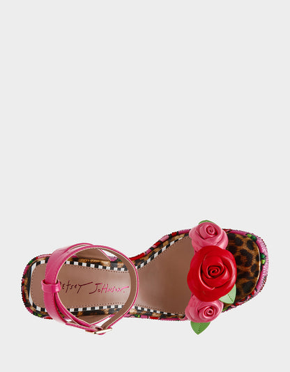 LIZZETE Fuchsia Rose Platform Flowers Embellished Women's Wedge Heel | Betsey Johnson Best Price