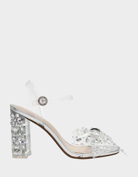 PRATT Silver Women's Rhinestone Embellished Flower Heel | Betsey Johnson Customer Favorite