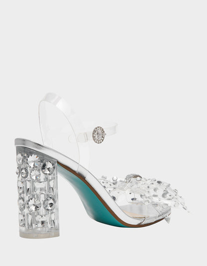 PRATT Silver Women's Rhinestone Embellished Flower Heel | Betsey Johnson Customer Favorite