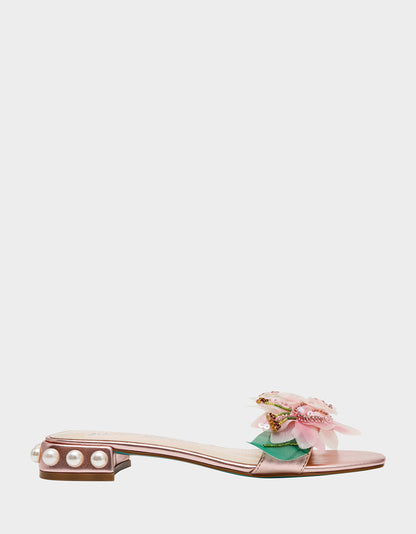 ROSIA Light Pink Flower Embellished Pearl Square-Toe Women's Block Heel | Betsey Johnson Top Pick