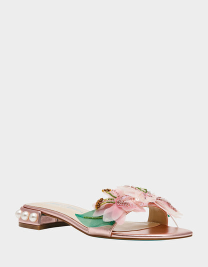ROSIA Light Pink Flower Embellished Pearl Square-Toe Women's Block Heel | Betsey Johnson Top Pick