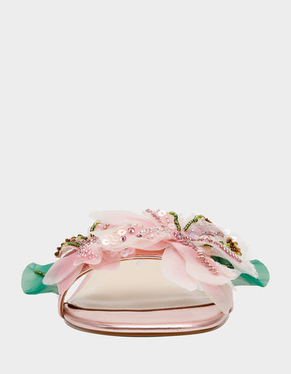 ROSIA Light Pink Flower Embellished Pearl Square-Toe Women's Block Heel | Betsey Johnson Top Pick