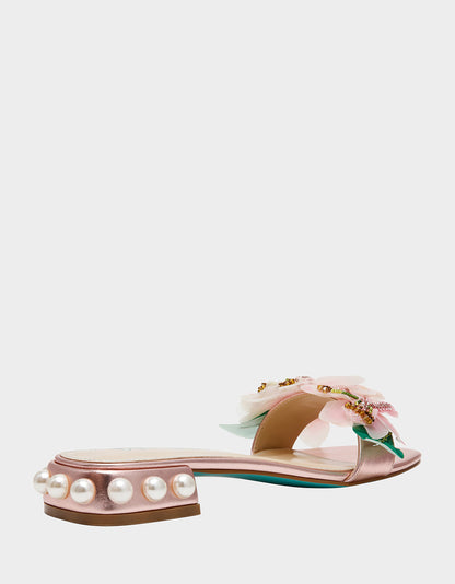 ROSIA Light Pink Flower Embellished Pearl Square-Toe Women's Block Heel | Betsey Johnson Top Pick