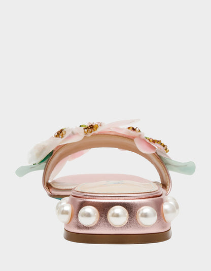 ROSIA Light Pink Flower Embellished Pearl Square-Toe Women's Block Heel | Betsey Johnson Top Pick