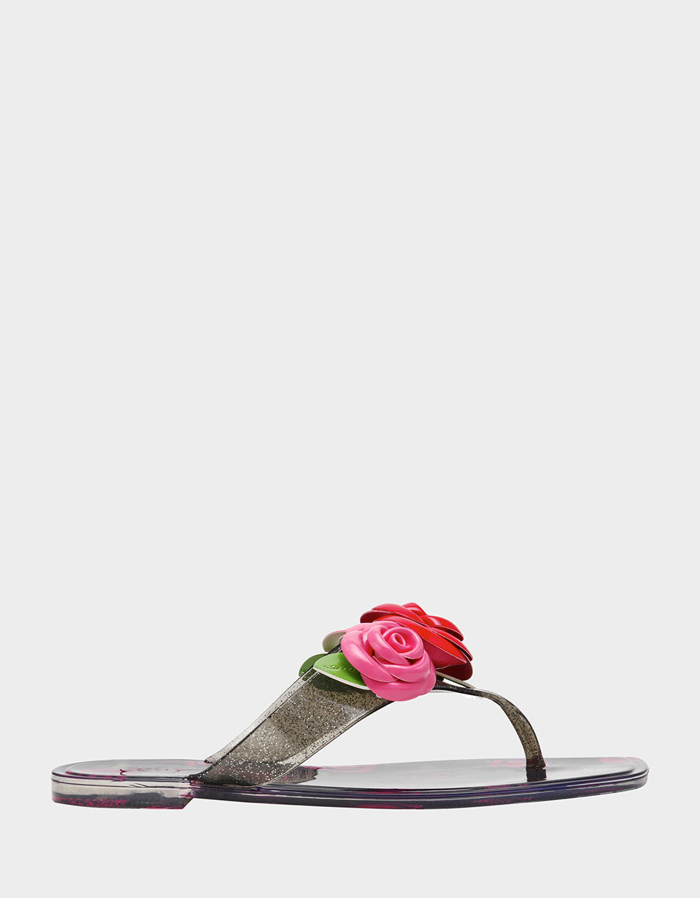 TRENTEN Black Rose Jelly Thong Strappy Women's Sandal | Betsey Johnson Essential