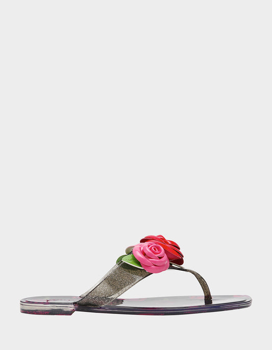 TRENTEN Black Rose Jelly Thong Strappy Women's Sandal | Betsey Johnson Essential