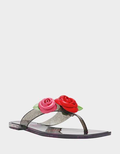 TRENTEN Black Rose Jelly Thong Strappy Women's Sandal | Betsey Johnson Essential