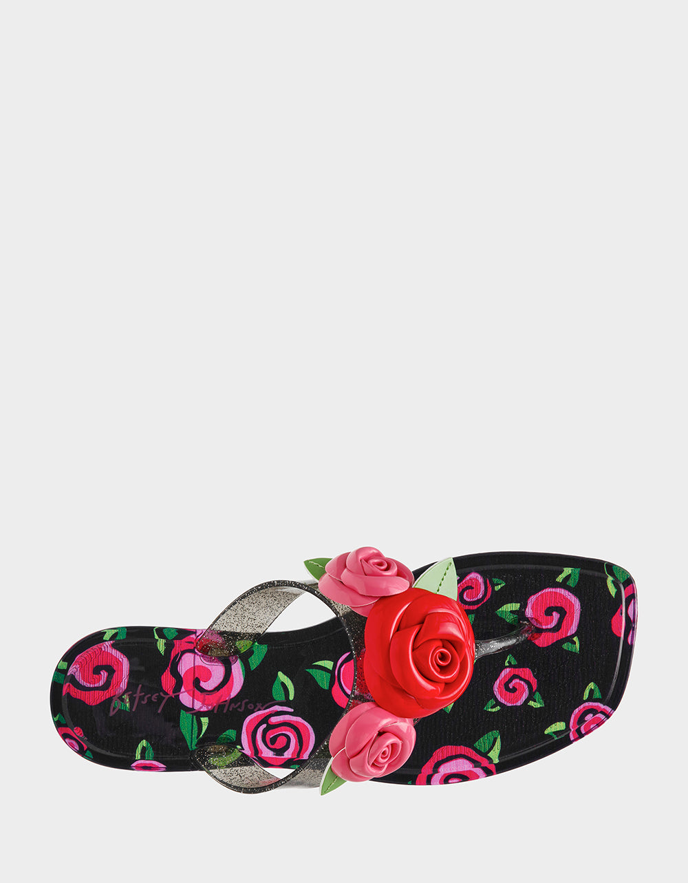 TRENTEN Black Rose Jelly Thong Strappy Women's Sandal | Betsey Johnson Essential