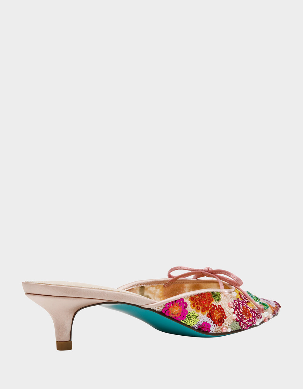 KEELY Nude Floral Pointed-Toe Mule Embellished Women's Kitten Heel | Betsey Johnson Latest