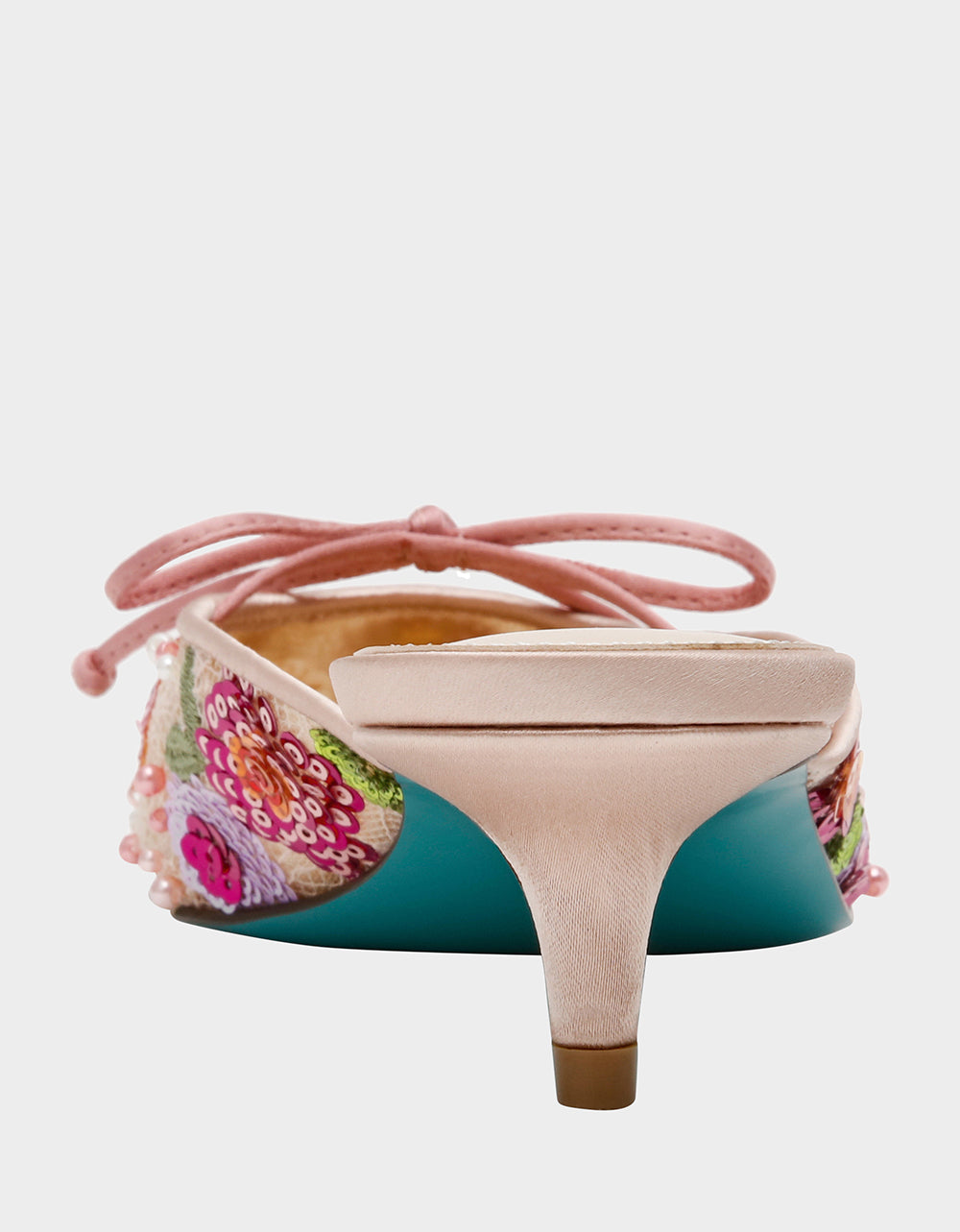 KEELY Nude Floral Pointed-Toe Mule Embellished Women's Kitten Heel | Betsey Johnson Latest