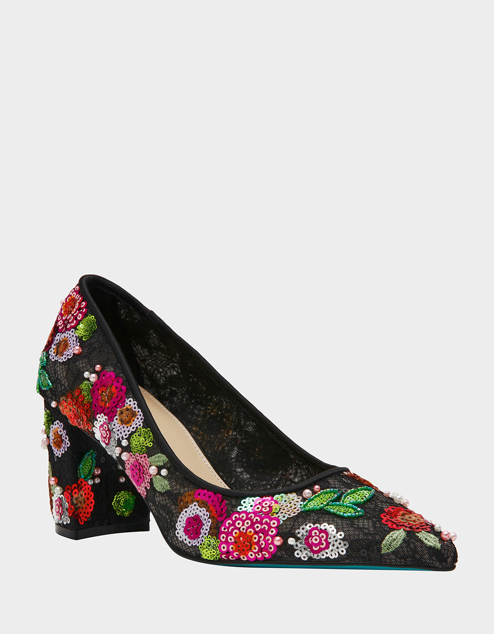 CYRUS Black Floral Pointed-Toe Sequin Embellished Women's Heel | Betsey Johnson Latest