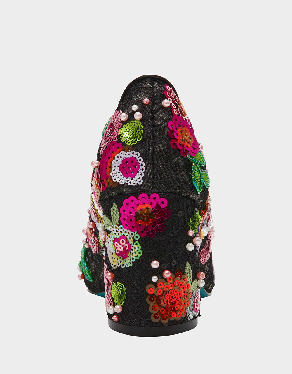 CYRUS Black Floral Pointed-Toe Sequin Embellished Women's Heel | Betsey Johnson Latest