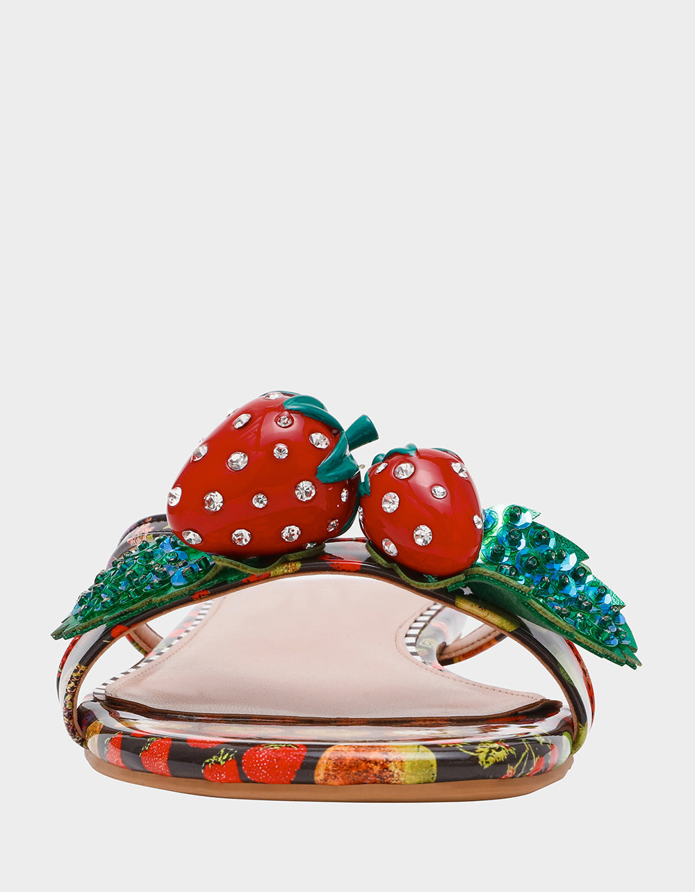 GARRIK BLACK MULTI Women's Thong Strappy Fruit Printed Sandal | Betsey Johnson Everyday