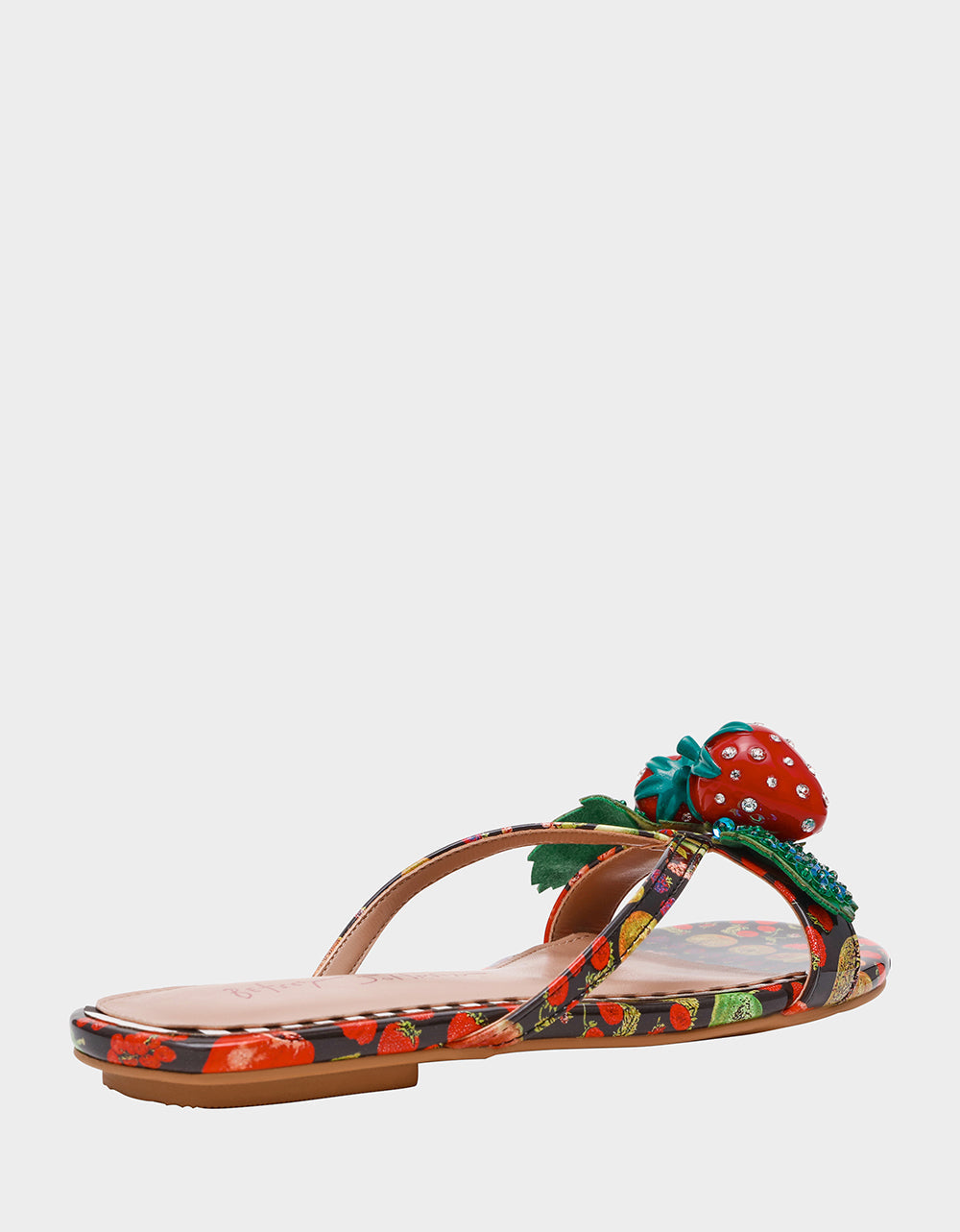 GARRIK BLACK MULTI Women's Thong Strappy Fruit Printed Sandal | Betsey Johnson Everyday