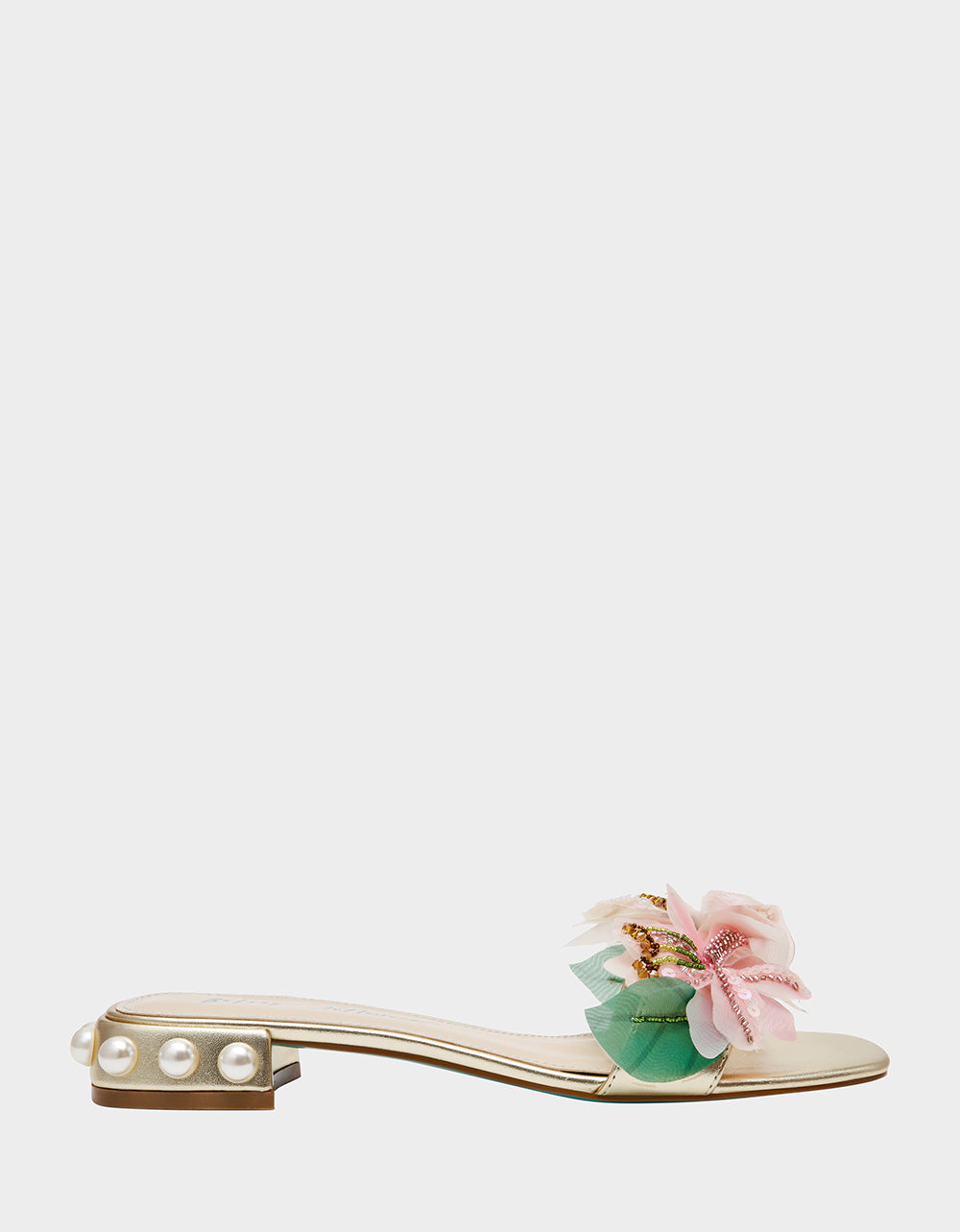 ROSIA Light Gold Flower Embellished Pearl Square-Toe Women's Block Heel | Betsey Johnson Great Value
