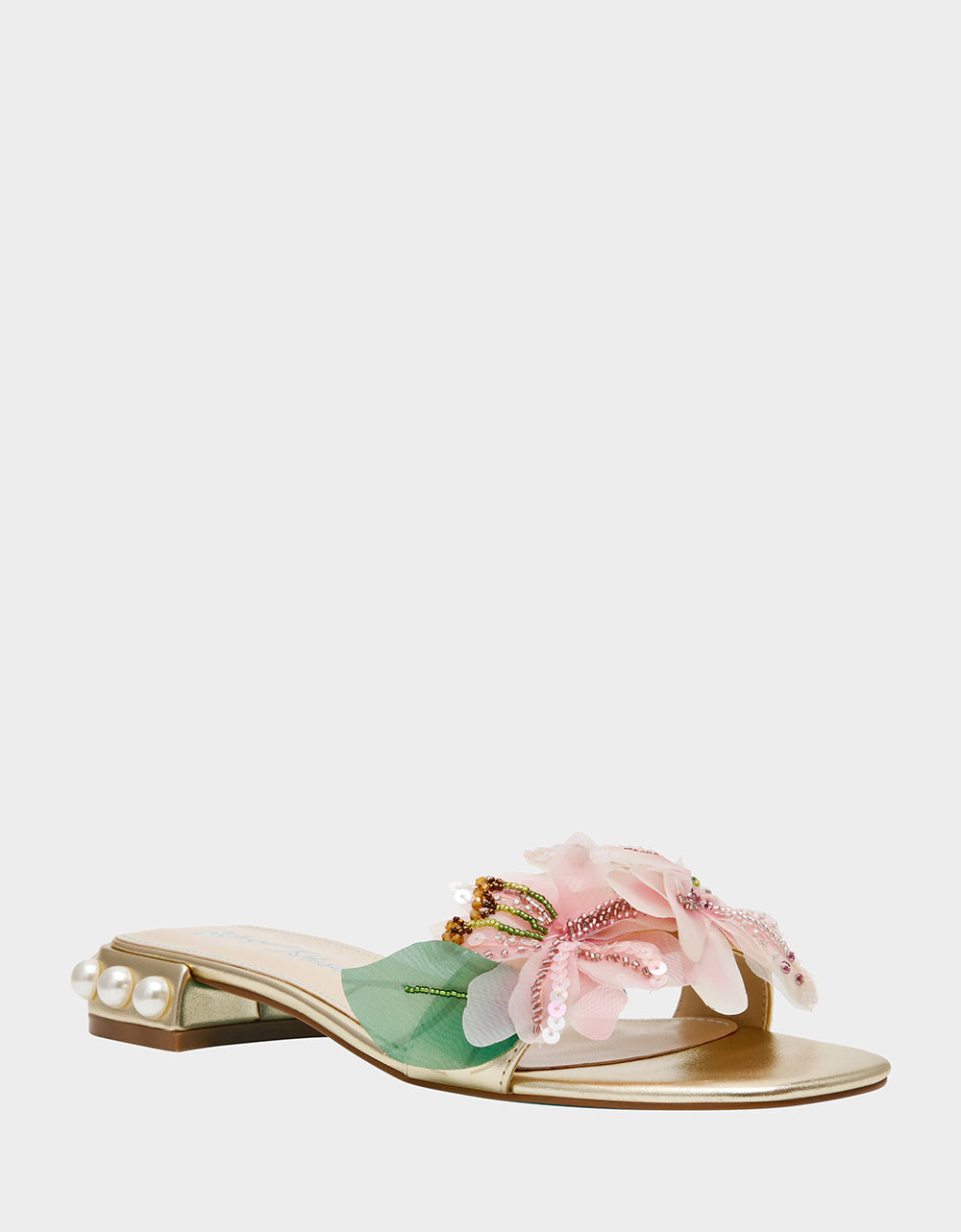 ROSIA Light Gold Flower Embellished Pearl Square-Toe Women's Block Heel | Betsey Johnson Great Value