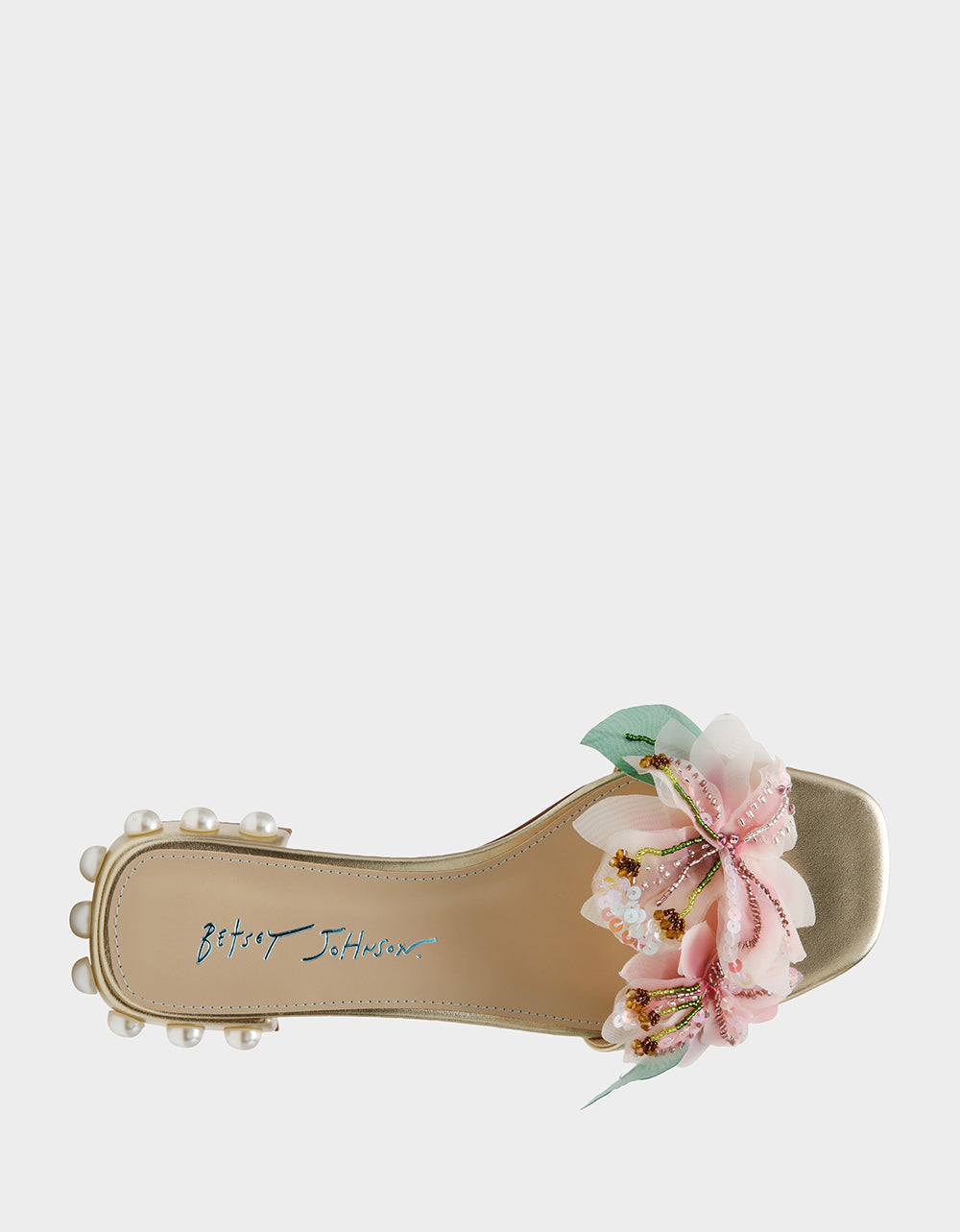 ROSIA Light Gold Flower Embellished Pearl Square-Toe Women's Block Heel | Betsey Johnson Great Value