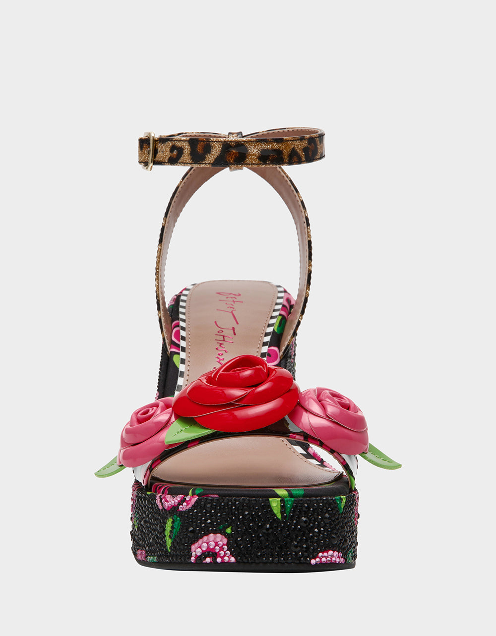 LIZZETE Black Rose Platform Flowers Embellished Women's Wedge Heel | Betsey Johnson Discount