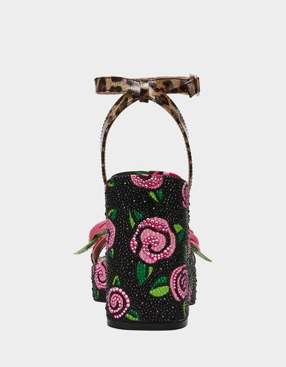 LIZZETE Black Rose Platform Flowers Embellished Women's Wedge Heel | Betsey Johnson Discount
