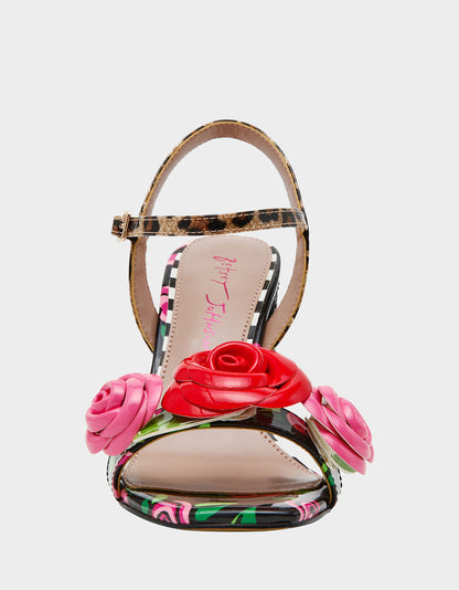 KRYSTLE Black Rose Flower Embellished Women's Block Heel | Betsey Johnson Smart Buy