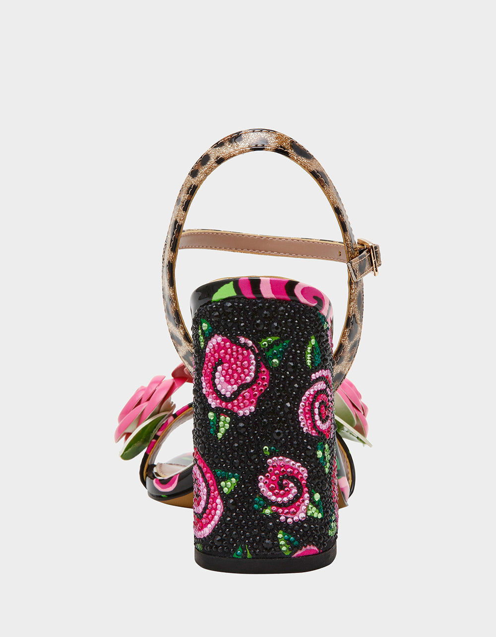 KRYSTLE Black Rose Flower Embellished Women's Block Heel | Betsey Johnson Smart Buy