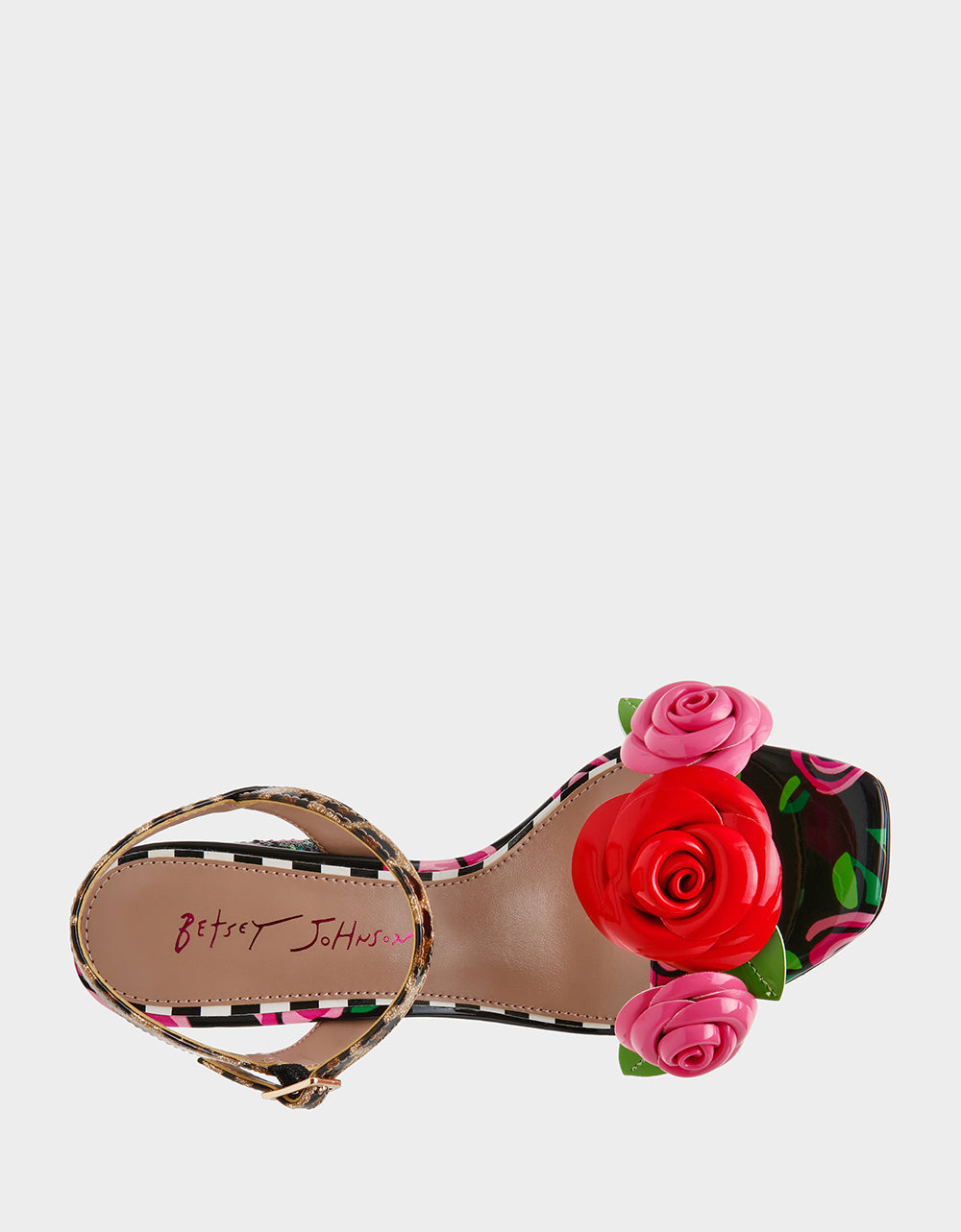 KRYSTLE Black Rose Flower Embellished Women's Block Heel | Betsey Johnson Smart Buy