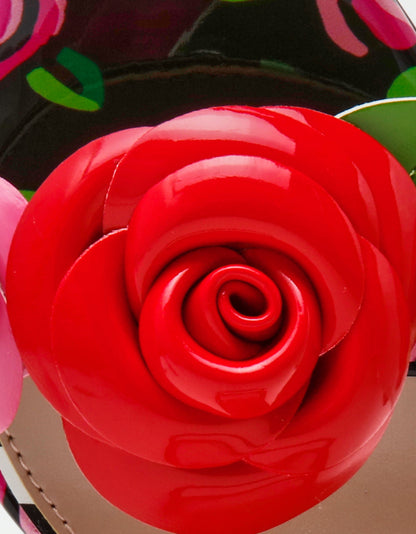 KRYSTLE Black Rose Flower Embellished Women's Block Heel | Betsey Johnson Smart Buy