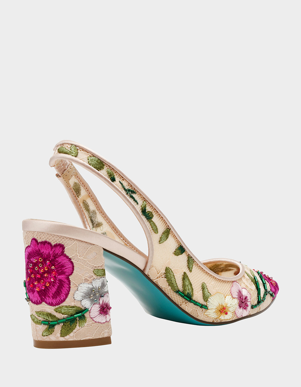 LIRA BLUSH MULTI FLORAL Pointed-Toe Slingback Mesh Women's Heel | Betsey Johnson Best Seller