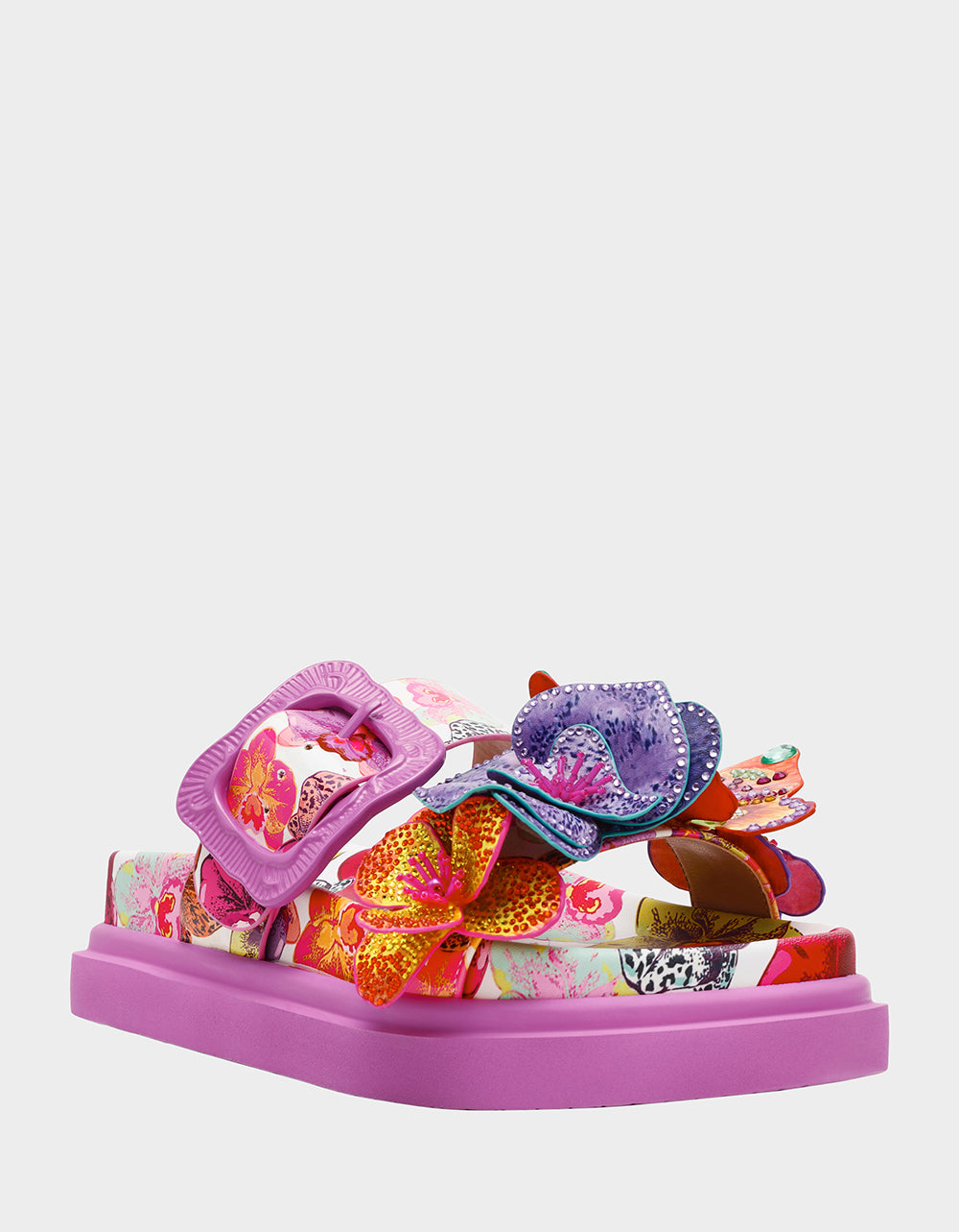 LORAYNE WHITE MULTI Women's Footbed Slip-On Sandal with Flower and Butterfly Details | Betsey Johnson New