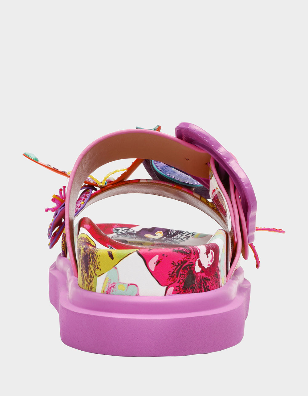 LORAYNE WHITE MULTI Women's Footbed Slip-On Sandal with Flower and Butterfly Details | Betsey Johnson New