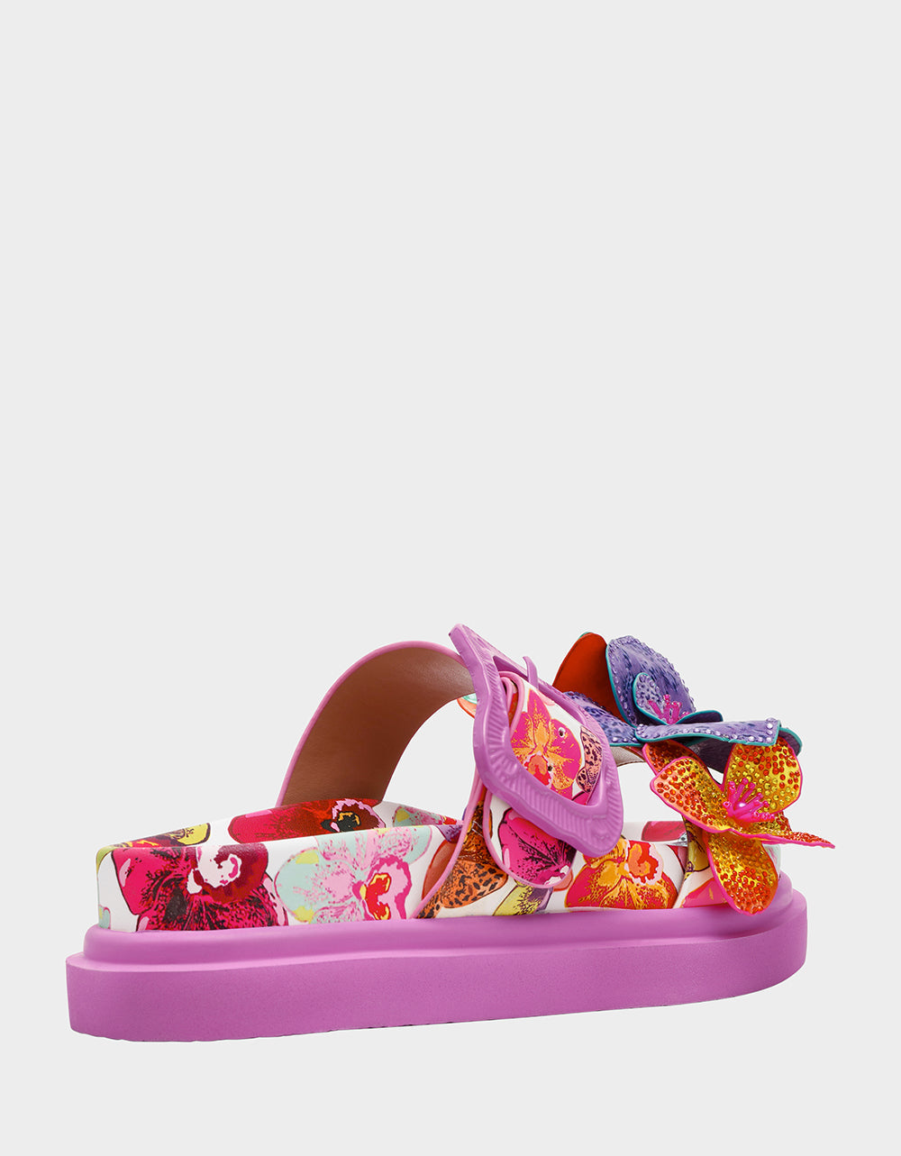 LORAYNE WHITE MULTI Women's Footbed Slip-On Sandal with Flower and Butterfly Details | Betsey Johnson New